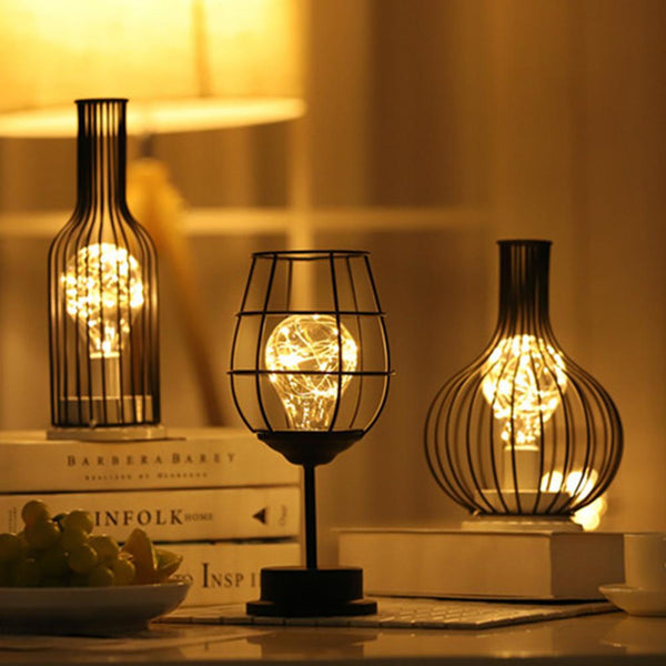 Retro Iron Table - Wine Bottle - Copper Wire Lights